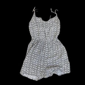 black and white geometric pattern romper